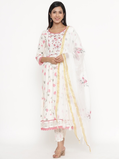 

UNISETS Women Off White Floral Printed Kurta with Trousers & With Dupatta