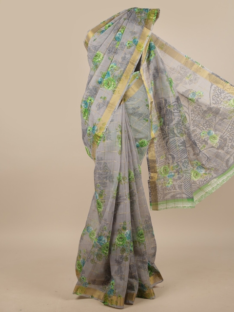 

Pothys Grey & Green Floral Printed Saree