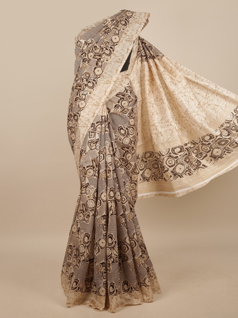 

Pothys Cream-Coloured & Brown Printed Saree