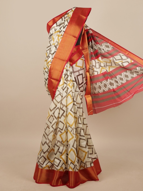 

Pothys Cream-Coloured & Yellow Printed Zari Saree
