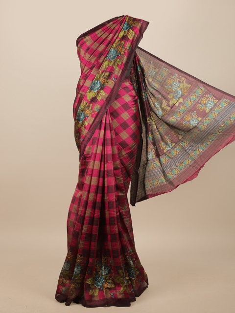 

Pothys Pink & Brown Checked Saree