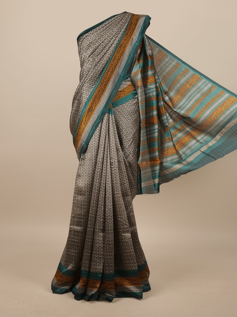 

Pothys Grey & Mustard Floral Printed Saree