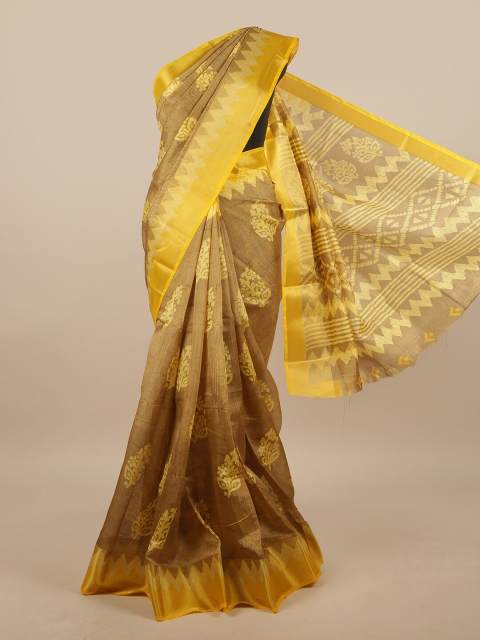 

Pothys Yellow & Taupe Ethnic Motifs Printed Saree