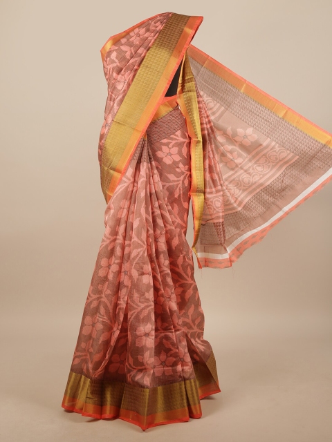 

Pothys Pink & Gold-Coloured Floral Printed Saree