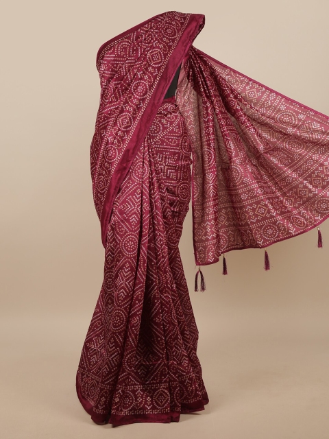 

Pothys Burgundy & White Bandhani Printed Saree