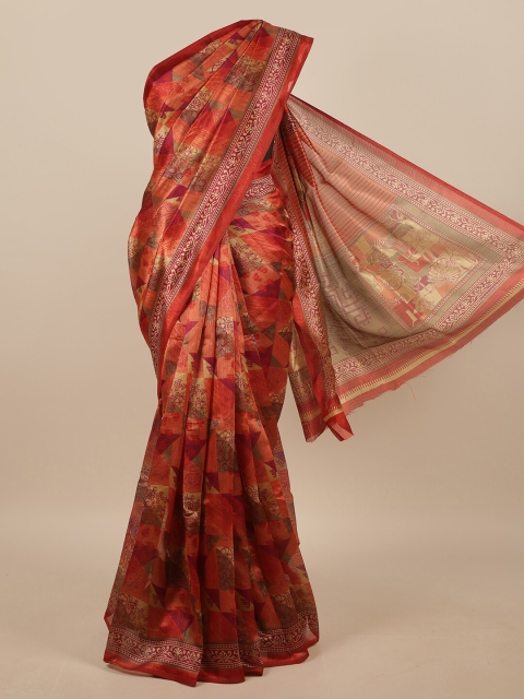 

Pothys Rust & Brown Geometric Printed Saree