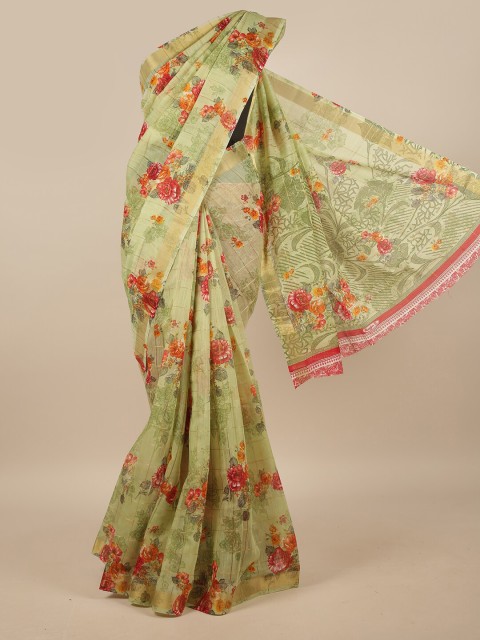 

Pothys Green & Red Floral Printed Saree