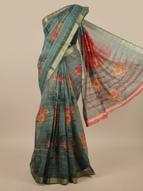 

Pothys Green & Red Floral Printed Saree