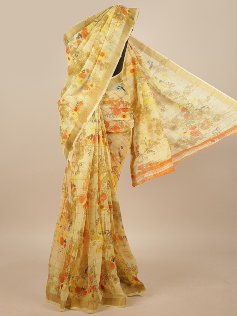 

Pothys Yellow & Orange Floral Printed Saree
