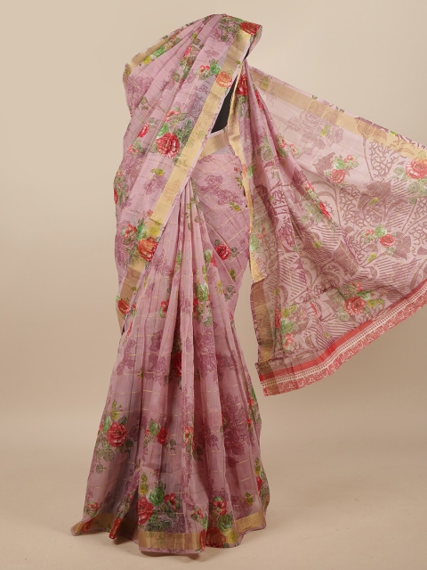 

Pothys Pink & Green Floral Printed Saree