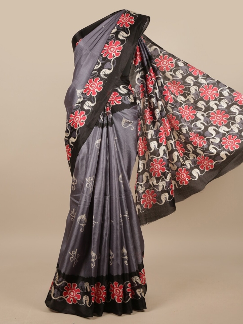

Pothys Grey & Black Floral Printed Saree