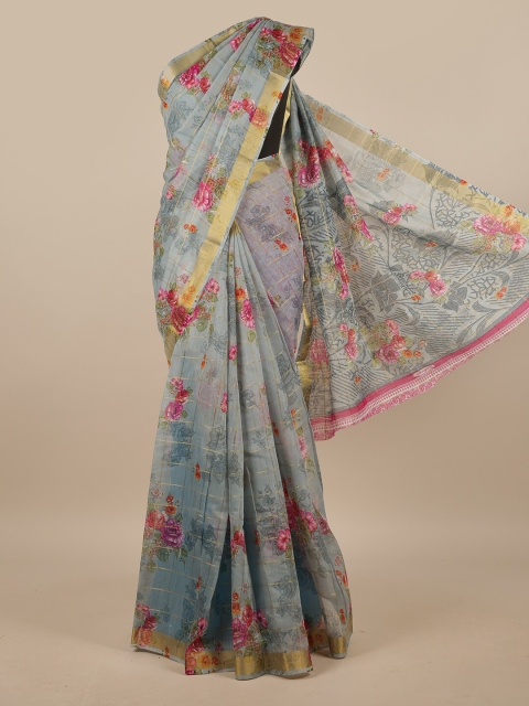

Pothys Blue & Pink Floral Printed Saree