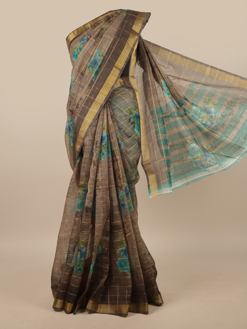 

Pothys Brown & Turquoise Blue Floral Printed Saree