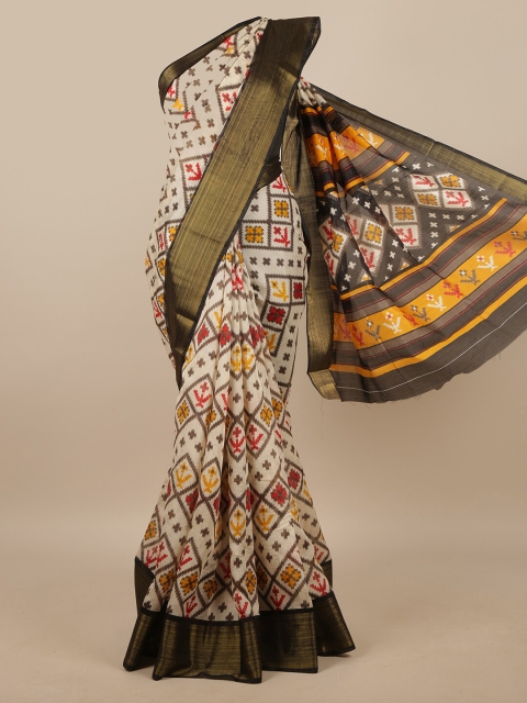 

Pothys Cream-Coloured & Black Geometric Printed Saree