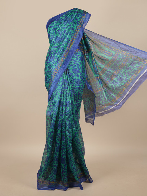 

Pothys Green & Blue Floral Printed Saree