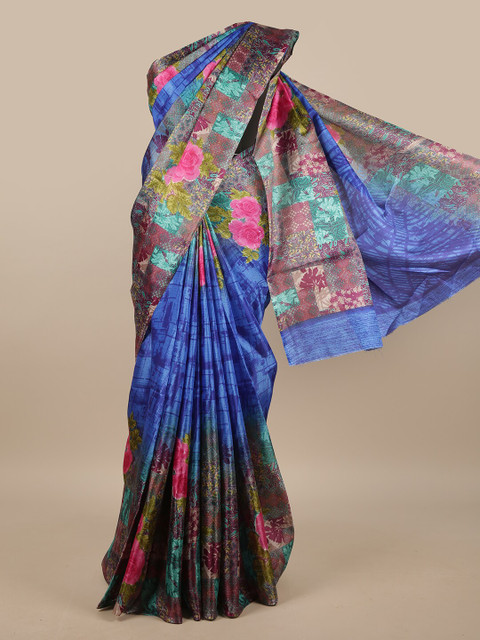 

Pothys Blue & Pink Floral Printed Saree