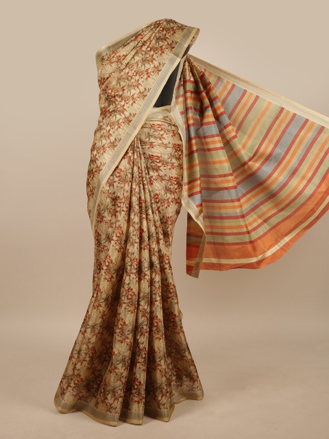 

Pothys Cream-Coloured & Red Floral Printed Saree