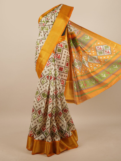 

Pothys Cream-Coloured & Yellow Geometric Printed Saree