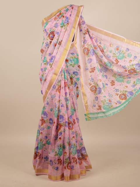 

Pothys Pink & Sea Green Floral Printed Saree