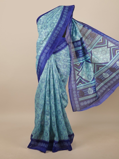 

Pothys Turquoise Blue & Blue Floral Printed Saree