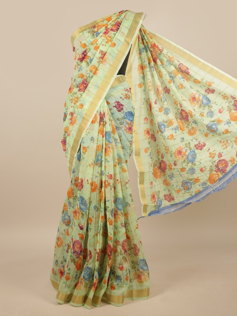 

Pothys Green & Blue Floral Printed Saree