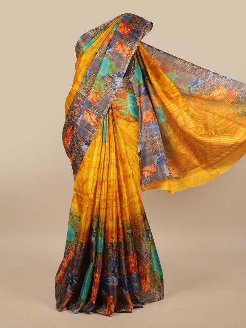

Pothys Yellow & Blue Floral Printed Saree