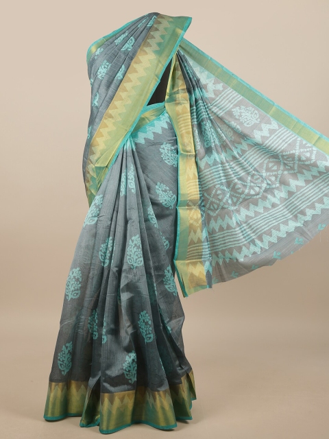 

Pothys Grey & Turquoise Blue Ethnic Motifs Printed Saree