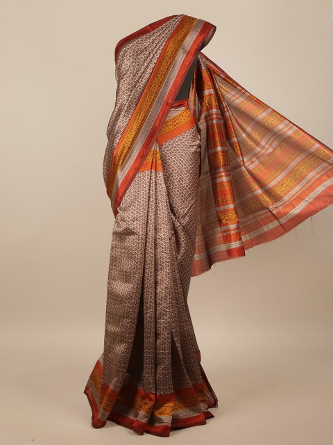 

Pothys Beige & Brown Floral Printed Saree