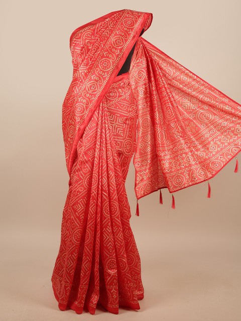 

Pothys Red & Off White Bandhani Printed Saree