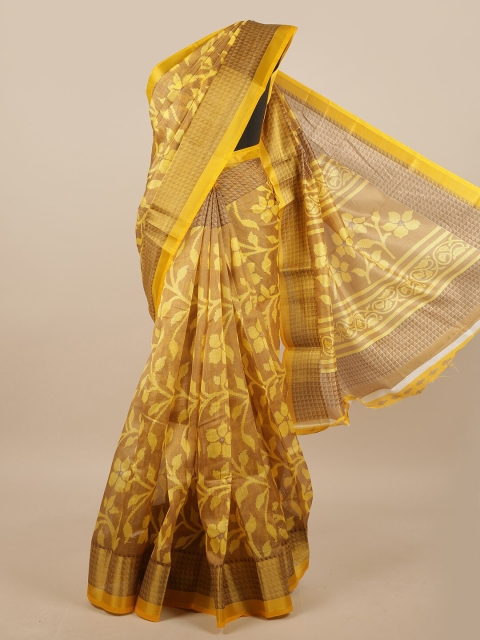 

Pothys Yellow & Brown Floral Printed Saree