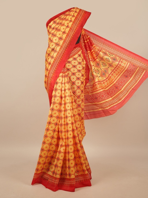 

Pothys Orange & Red Geometric Printed Saree