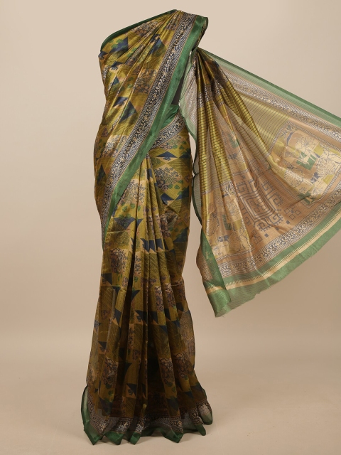 

Pothys Olive Green & Blue Floral Printed Saree