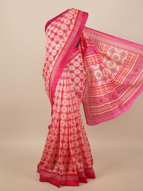 

Pothys Pink & Peach-Coloured Geometric Printed Saree