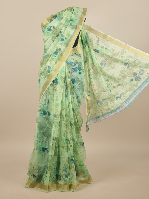 

Pothys Green & Turquoise Blue Floral Printed Saree