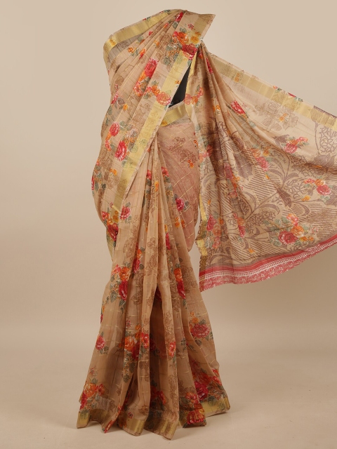 

Pothys Brown & Pink Floral Printed Saree