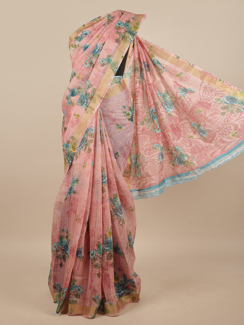 

Pothys Pink & Blue Floral Printed Saree