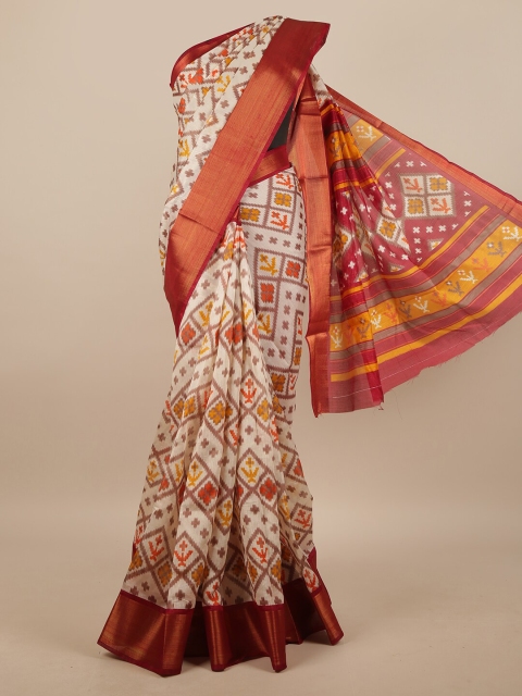 

Pothys Cream-Coloured & Red Geometric Printed Saree