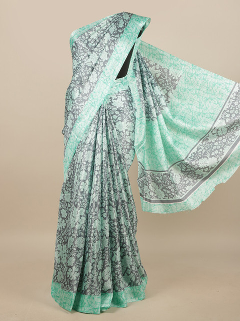 

Pothys Grey & Sea Green Floral Printed Saree