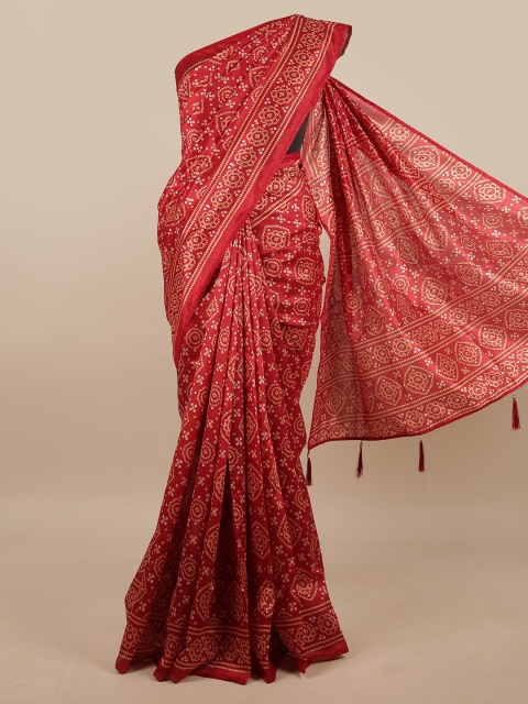 

Pothys Maroon & Beige Bandhani Printed Saree