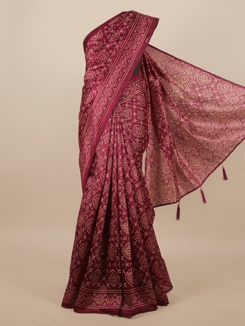 

Pothys Burgundy & White Bandhani Printed Saree