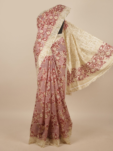 

Pothys Cream-Coloured & Maroon Abstract Printed Saree