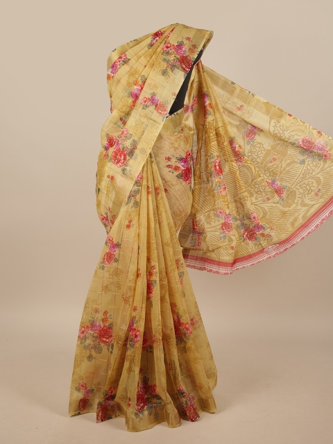 

Pothys Beige & Pink Floral Printed Saree