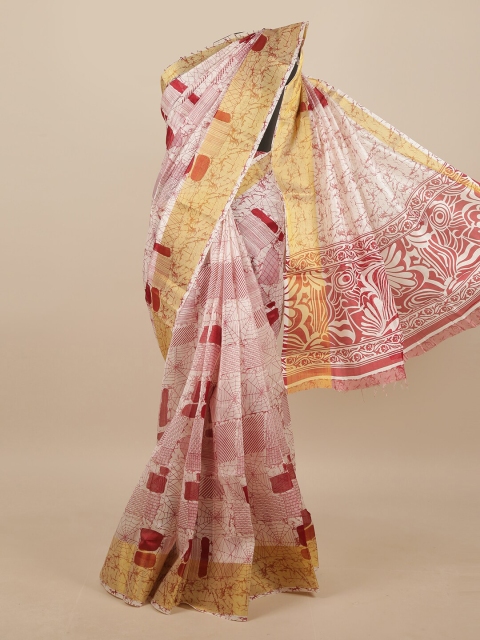 

Pothys White & Maroon Abstract Printed Saree