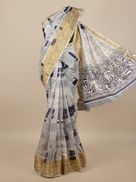 

Pothys White & Navy Blue Abstract Printed Saree