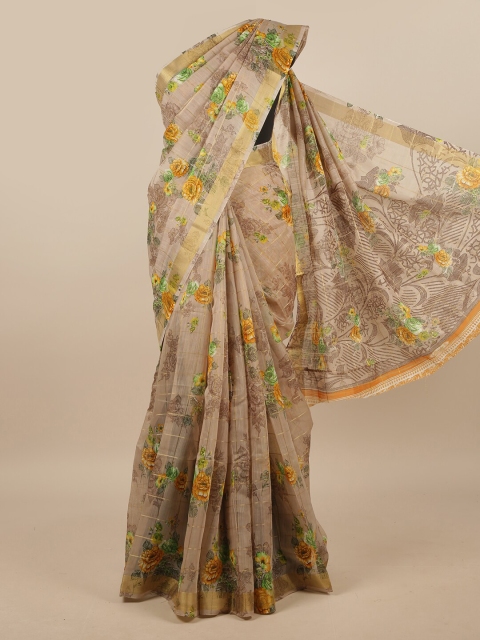 

Pothys Brown & Orange Floral Printed Saree