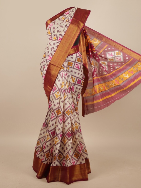 

Pothys Cream-Coloured & Maroon Geometric Printed Saree
