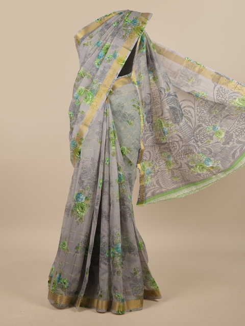 

Pothys Grey & Green Floral Printed Saree