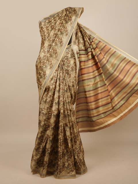 

Pothys Cream-Coloured & Brown Floral Printed Saree