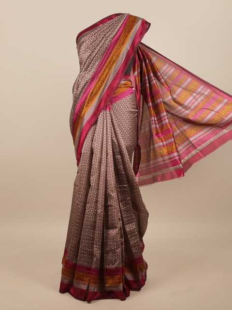 

Pothys Taupe & Magenta Floral Printed Saree