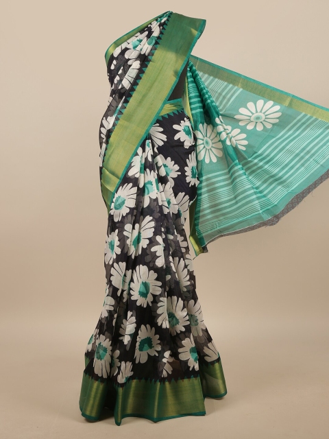 

Pothys Teal & Black Floral Printed Saree